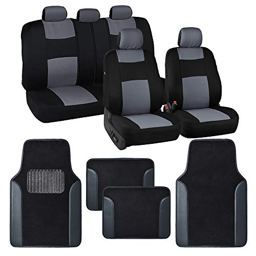 BDK PolyPro Black/Gray Car Seat Covers Full Set with Matching Carpet Floor Mats - Automotive Seat Covers for Cars Trucks SUV - Includes Split Bench Rear Seat Cover - Interior Car Accessories - color: Black & Gray
