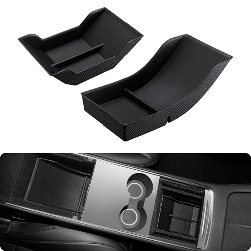 BASENOR Lower Center Console Organizer Tray for Model Y Model 3 (Proprietary Design) Bottom Storage Box Fit 2021-2024 Model Y 2021-2023 Model 3 - size: 2PCS For Tesla Model 3/Y (2021-2024)