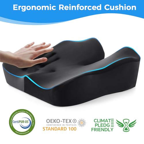 Seat Cushion for Office, Car & Wheelchair - Premium Memory Foam with Ergonomic U-Shape Design - Enhanced Comfort for Tailbone, Hip & Sciatica Support, Non-Slip Base & Machine Washable Cover
