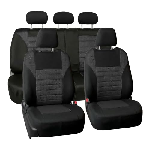 FH Group Automotive Car Seat Covers Full Set Premium 3D Air Mesh Front Seat Covers, Airbag Compatible & Split Bench Cover Universal Fit Interior Accessories for Cars Trucks and SUVs - Black - color: Black, size: Full Set