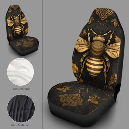 Bee Car Seat Cover for Women Universal Bucket Cushion Cover 2-Piece Washable Protective Cover Fits Most Cars - color: Bee-Black