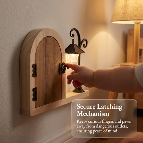 NUOBESTY Fairy Door Outlet Cover Plate Wooden Socket Protector with Glowing Night Light for Room Aesthetic Electrical Outlet Safety for Pets