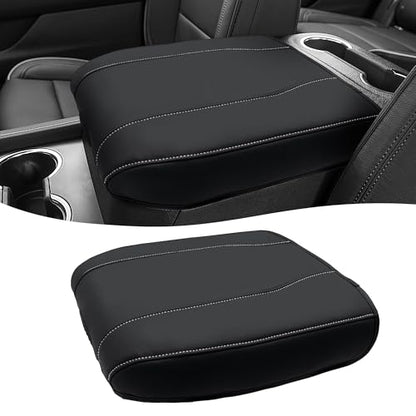 Center Console Cover for Chevy Silverado 1500 Accessories & GMC Sierra 2019-2026, Yukon & Tahoe & Suburban 2021-2026, Bucket Seat Only, Vinyl Armrest Middle Console Cover, Black-Gray Stitch - color: Black with gray stitching