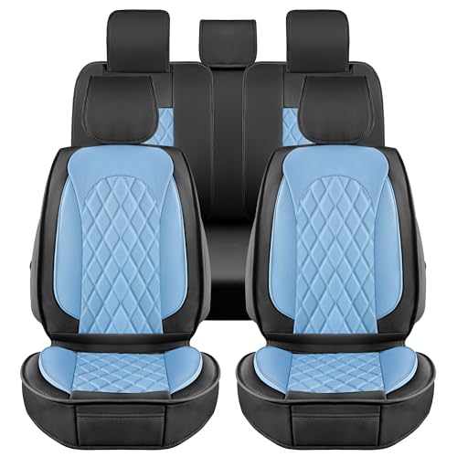 LINGVIDO Car Seat Covers Full Set (5 Seats) - Premium Perforated Nappa Leather, Waterproof Shield, Omni-Adapt Fit SUVs Sedans, Ultimate Family & Pet Protection - color: Black & Blue, size: Full Set (5 Seats)