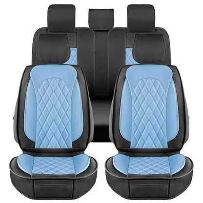 LINGVIDO Car Seat Covers Full Set (5 Seats) - Premium Perforated Nappa Leather, Waterproof Shield, Omni-Adapt Fit SUVs Sedans, Ultimate Family & Pet Protection - color: Black & Blue, size: Full Set (5 Seats)