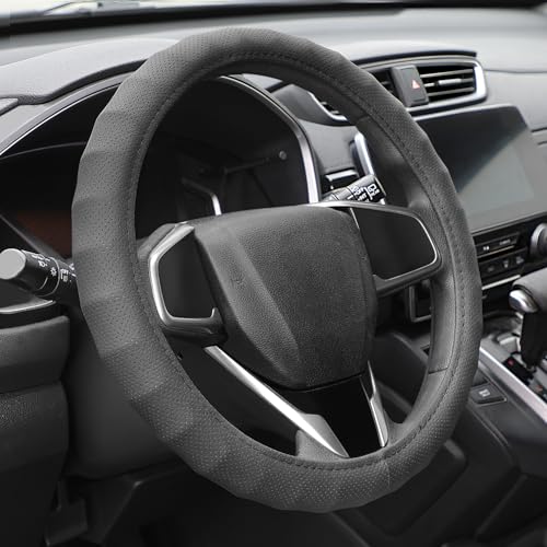 Auto Dynasty Steering Wheel Cover, Breathable Microfiber Leather Car Steering Wheel Protector with 3D Textured, Non-Slip Grip, [14 1/2 to 15 Inches] Universal Fit Cars Trucks SUVs - color: 3D Texture B