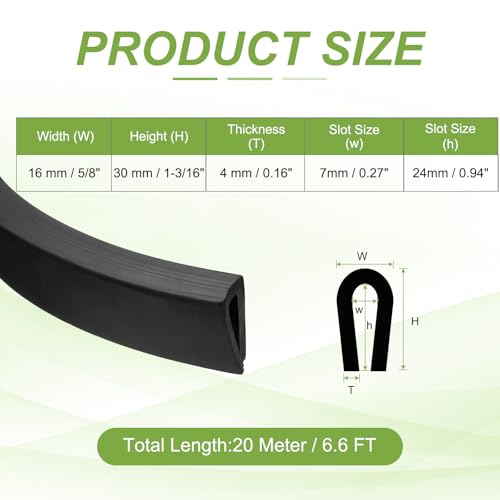 PATIKIL 6.6ft U Rubber Edge Trim Fit for 7mm Edge, 16 mm x 30 mm Black - size: Fit for 7" x 6.6ft x 16mm x 30mm