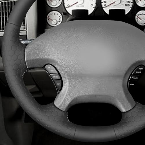 MEWANT Black Hive Embossed Faux Leather Steering Wheel Cover for Dodge Ram 1500 2002-2003 Dodge Ram Truck Accessory - color: Black Solid&Hive Embossed Faux Leather
