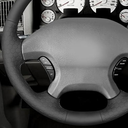 MEWANT Black Hive Embossed Faux Leather Steering Wheel Cover for Dodge Ram 1500 2002-2003 Dodge Ram Truck Accessory - color: Black Solid&Hive Embossed Faux Leather