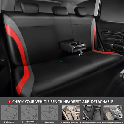 CAR PASS Leather Car Seat Covers Full Set with Waterproof Car Floor Mats,Airbag Compatible,Automotive Interior Covers for Cars Sedans,Trucks,Vans,SUV with Car Carpet Mats(Black and Red) - color: Red Black