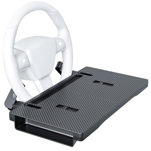 Carbon Fiber 2-in-1 Steering Wheel Tray Table & Car Seat Gap Filler Organizer | Foldable Adjustable Desk for Laptop, Eating & Work | Universal Car Office Accessories for Drivers, Women & Men