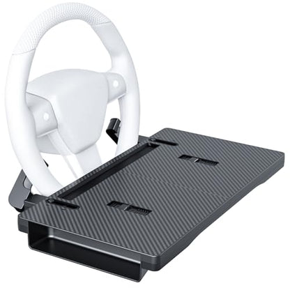 Carbon Fiber 2-in-1 Steering Wheel Tray Table & Car Seat Gap Filler Organizer | Foldable Adjustable Desk for Laptop, Eating & Work | Universal Car Office Accessories for Drivers, Women & Men