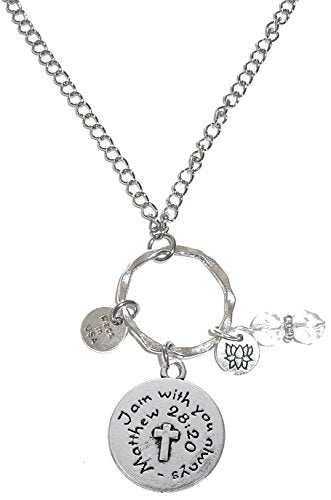 Rear View Mirror Car Charm Ornament, Sun Catcher, Hanging Pendant, Stainless Steel Chain and Crystal Accents, Packaged in a Gift Bag (I Am with You Always) - size: I Am With You Always