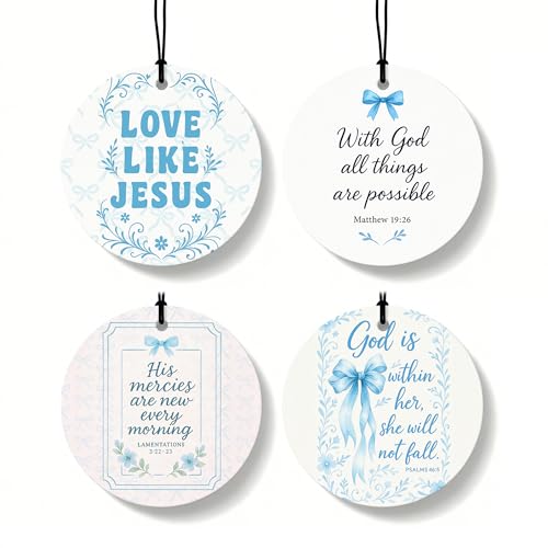 Blue Coquette Bow Christian Orange Car Air Freshener 4 Pcs, Preppy Girly Religious Round Hanging Air Freshener for Cars Closet Drawer Books, Christian Car Accessories Mirror Decor for Women - color: Christian -Circle-14