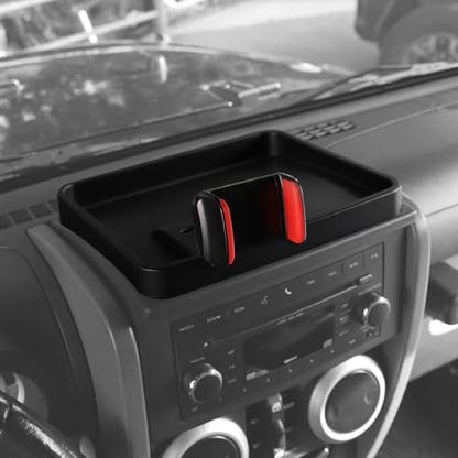 for Jeep JK JKU Cell Phone Holder Dash Mount Center Console Tray Storage Box Dashboard Organizer for 2007-2010 Jeep Wrangler JK JKU, Black+Red