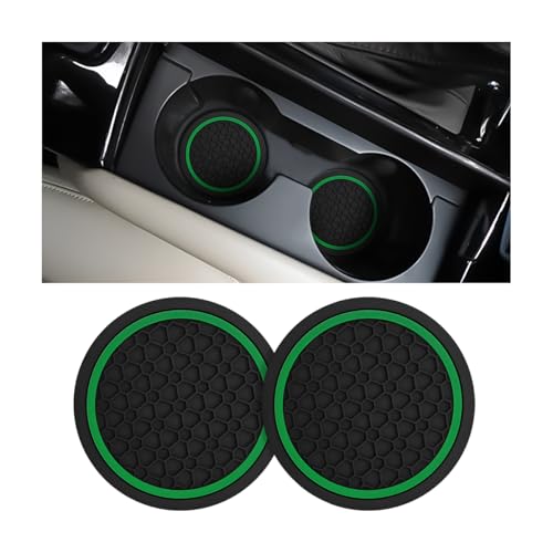 Mandark 2PCS Car Cup Holder Coasters, 2.75 Inch Non-Slip Insert Water Bottle Holder Pads, Dustproof Automotive Interior Accessories Mat, Universal for Vehicles, Trucks, RVs and More(Black/Green) - color: Black/Green, size: 2PCS