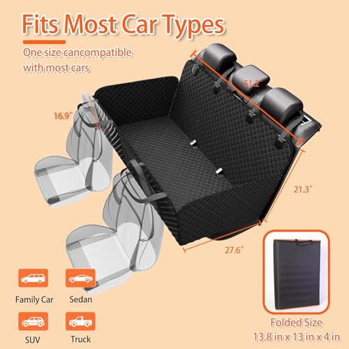 Back Seat Extender for Dogs - Large Space, Waterproof Dog Car Seat Cover for Back Seat with Hard Bottom Holds 420lbs, Upgraded Material Waterproof Pet Car Bed Dog Hammock for Car