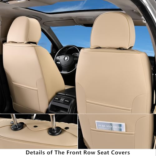 Coverado Seat Covers, Car Seat Covers Front Seats, Beige Seat Cover, Waterproof Car Seat Cushion, Front Car Seat Covers Leatherette Car Seat Protector Universal Fit Most Cars - color: Air Backrest-Beige, size: Front