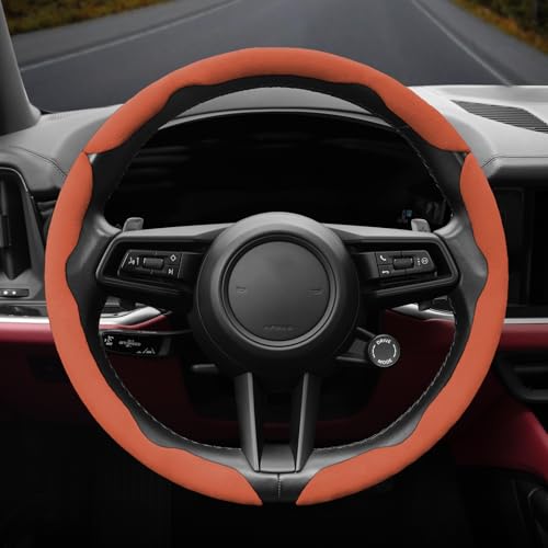 Suede Thin Car Steering Wheel Cover, 3 Piece, Fits 14-16 inch Round Steering Wheels, Orange - color: Orange, size: 3pcs: Fits Round Steering Wheels