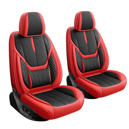 Car Seat Covers Full Set - Universal Seat Covers for Cars SUV Truck – Faux Leather Automotive Seat Covers, Breathable & Waterproof Front and Rear Seat Protectors, Fit for Most Cars-Redblack - color: Red
