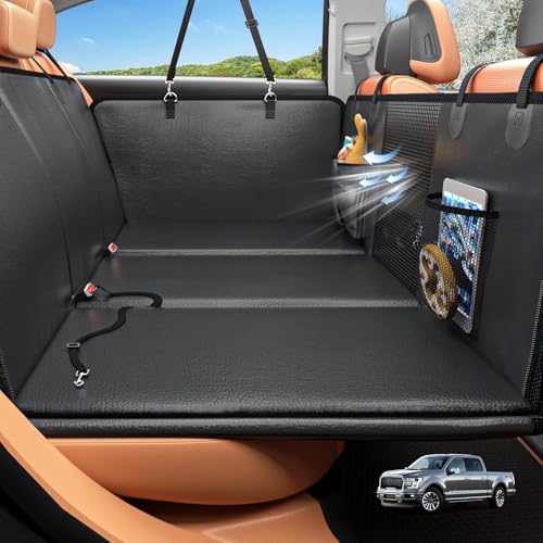 Back Seat Extender for Dogs, Hard Bottom Dog Car Seat Cover for Truck Back Seat, Upgraded PU Leather Dog Hammock for Car, Waterproof, Anti Scratch, Larger Space,（Holds 400lbs） - color: Black, size: XL