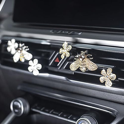 2 Pieces Small Bee Air Vent Clips Bling Bee Car Accessories Cute Car Air Freshener Rhinestone Gift Decorations Charm Car Clip Interior Air Vent Decor