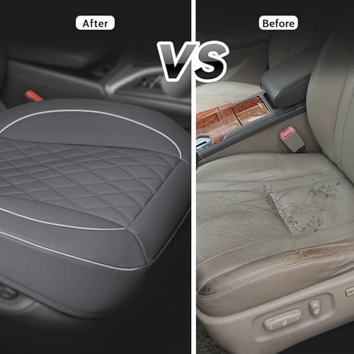 1 Pack PU Leather Quilting Front Car Seat Cover, Anti-Slip Full Wrap-Around Bottom Seat Protector Cushion with Storage Pocket, Universal Fit for Most Vehicles - color: Gray