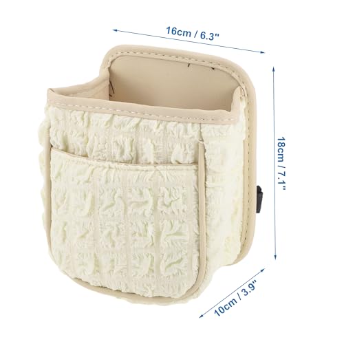 Car Trash Can Portable and Hanging 6.3" Length 3.9" Width 7.1" Height Trash Bin Fabric Beige White 1 Pcs - color: Beige White