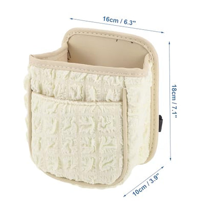 Car Trash Can Portable and Hanging 6.3" Length 3.9" Width 7.1" Height Trash Bin Fabric Beige White 1 Pcs - color: Beige White