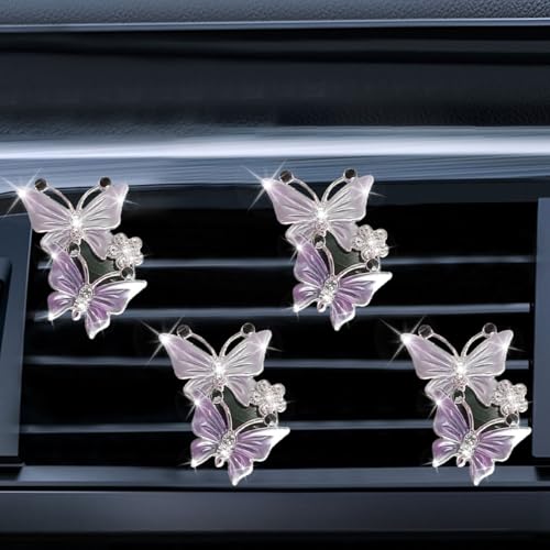 ZIMISI Car Vent Clip, Dual Butterfly Air Vent Clips, Bling Diamond Car Diffuser Clips, Cute Air Conditioning Outlet Decoration, Butterfly Car Accessories for Women (4Pcs/Purple) - color: 4Pcs/Purple