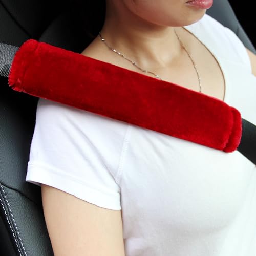 Soft Faux Fur Universal Fit Seatbelt Cover Car Truck SUV Airplane Seat Belt Shoulder Pad for Carmera Backpack Straps Neck Cushion Protector 2 Pack 10.5in Red - color: Red, size: 10.5in 2pack
