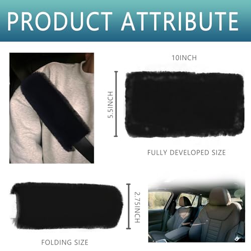 2 Pcs Soft Faux Fur Universal Fit Seat Belt Cover Pad, Seatbelt Cushion, Seatbelt Covers, Seat Belt Covers, Car Seatbelt Cover,Soft Shoulder Seat Belt Pad (Black) - color: Black