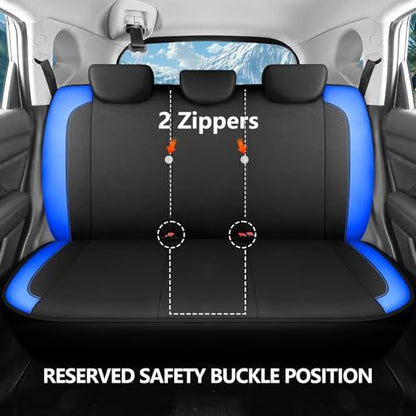 HChengkikz Car Seat Covers Full Set, Waterproof Neoprene Car seat Covers, Airbag Compatible, Universal Fit Automotive Seat Covers for Most Cars, Trucks, SUVs (Black + Blue) - color: N816 Black Blue, size: Full Set