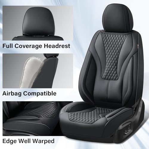 Coverado Waterproof Nappa Leather Car Seat Covers, Automotive Seat Covers，Front Car Seat Cushion & Car Seat Protector, Black Seat Covers Universal Fit for Most Cars, SUVs, Trucks - color: Black-N, size: Front