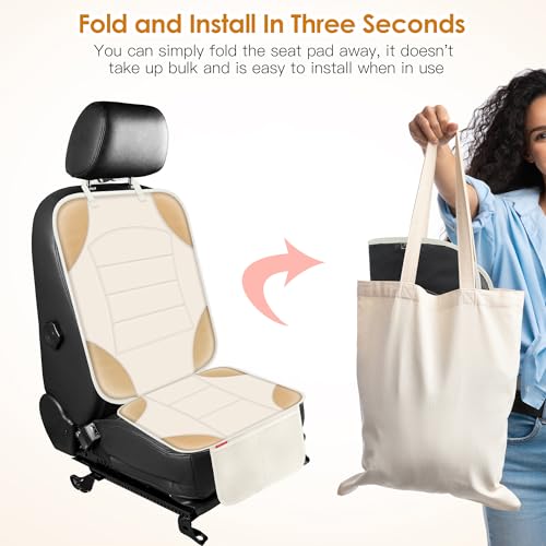 Sinvitron Car Seat Protector for Child Car Seat - Waterproof Non-Slip Leather Mat with 2 Mesh Pockets, Universal Seat Cover for Baby, Pets & Vehicles (1-Pack, Off-White) - color: 1 Pack Off-White