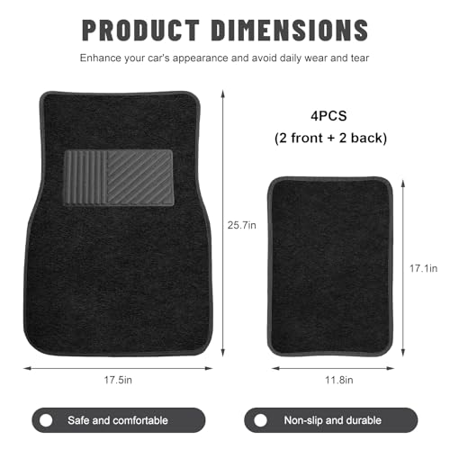 Sun Walker 4 PCS Car Floor Mats, Waterproof Anti-Slip Front & Rear Car Carpets with Driver Heel Pad, All Weather Floor Protective Pads Universal for SUVs Trucks Sedans Vans (Black) - color: Black