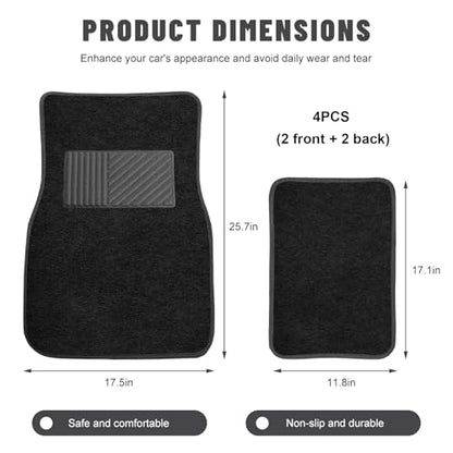 Sun Walker 4 PCS Car Floor Mats, Waterproof Anti-Slip Front & Rear Car Carpets with Driver Heel Pad, All Weather Floor Protective Pads Universal for SUVs Trucks Sedans Vans (Black) - color: Black
