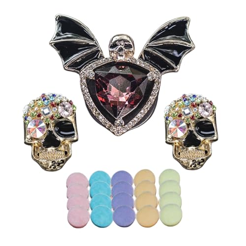 Alloy Rhinestone Gem Bat Skull Car Aroma Clip, Vehicle Air Vent Freshener Clip, Creative Interior Decor, Car Vintage Skull Aroma Clip, Car Perfume Clip, Cute Car Aroma Clip Vent (type 1)