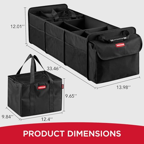 Rubbermaid Car Organizer, Collapsible Trunk Organizer with Removable Leakproof Cooler Bag without Lid, Multi-Compartment Car Storage Organization for Car Accessories, 5 Compartments Without Cover,