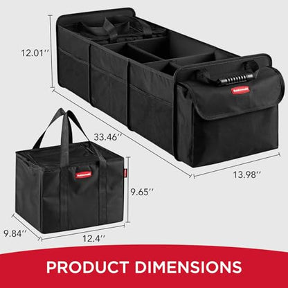 Rubbermaid Car Organizer, Collapsible Trunk Organizer with Removable Leakproof Cooler Bag without Lid, Multi-Compartment Car Storage Organization for Car Accessories, 5 Compartments Without Cover,