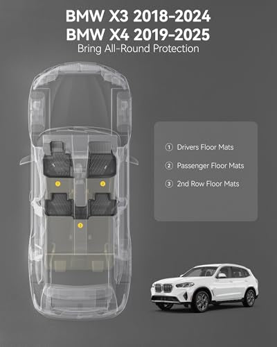3W 2018-2024 BMW X3 Floor Mats & 2019-2025 X4 Floor Liner, All Weather TPE Custom Fit Accessories for X3 G01 X4 G02 30i M40i 30e M BMW X4 M M40i xDrive30i Full Set Car Mats, 5PCS - style: 2) X3 2018-2024 | X4 2019-2024 | Floor Mats