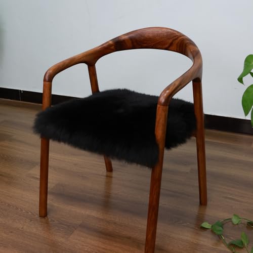 Genuine Sheepskin Chair Cushion Non-Slip Comfortable Natural Sheepskin Pad Carpet Suitable for Home Sofa Restaurant Car Seat Office Dining Fur Chair Cover. (1, Black, 18x18 Inch) - color: Black