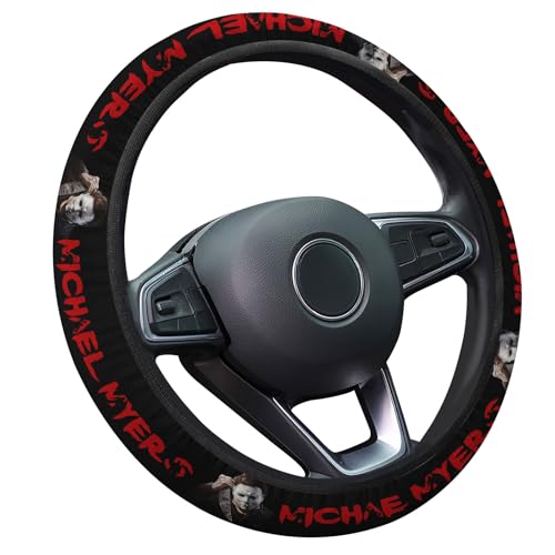 GENANY White Mask Horror Steering Wheel Cover, Non Slip Polyester Car Wheel Protector for Car SUV Truck, Universal 15 Inch - color: Halloween Killer