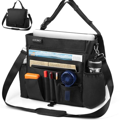 LUCMO Car Seat Organizer with Tablet and Laptop Compartment, Multiple Pockets Truck Front Seat and Backseat Organizer, Portable Large Capacity Office Bag with Adjustable Strap and Hardened Buckles