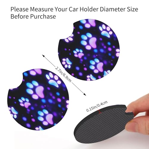 Paw Print Steering Wheel Cover - Purple Dog Paw Steering Wheel Protector Neoprene 15Inch Car Accessories 2 Pcs Car Coasters for Women Men - color: Purple Dog Paw