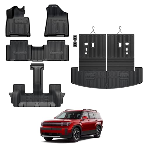 Floor Mats for Hyundai Santa Fe 2024-2026, All Weather Floor Mats Trunk Cargo Liner with Backrest Protectors Accessories, Full Coverage Set (Fit 6/7 Seats) - size: For Hyundai Santa Fe | 2024-2026