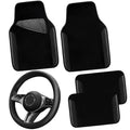 CAR PASS Microfiber Leather Steering Wheel Cover and Waterproof Car Floor Mats,Universal Car Combo Fit for 95% Sedan,SUV,Cars,14.5-15inch Anti-Slip Safety Comfortable Faux Leather Design(Solid Black) - color: All Black