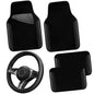 CAR PASS Microfiber Leather Steering Wheel Cover and Waterproof Car Floor Mats,Universal Car Combo Fit for 95% Sedan,SUV,Cars,14.5-15inch Anti-Slip Safety Comfortable Faux Leather Design(Solid Black) - color: All Black