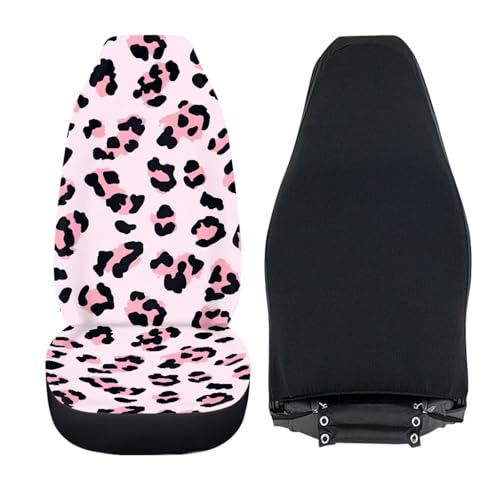 Pink Leopard Print Car Seat Covers for Women Men, Thin Automobile Front Seat Cushion Car Interior Protection for SUV Truck Van Chairs - color: Pink Leopard