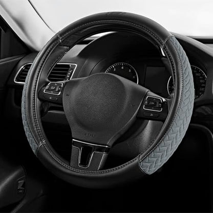 Skechers Steering Wheel Cover,Max Cushioning Leather Steering Wheel Cover Universal Fit 14" 1/2-15" Car Wheel Protector for Men Women Fit Suvs,Vans,Sedans,Car,Trucks,Gray